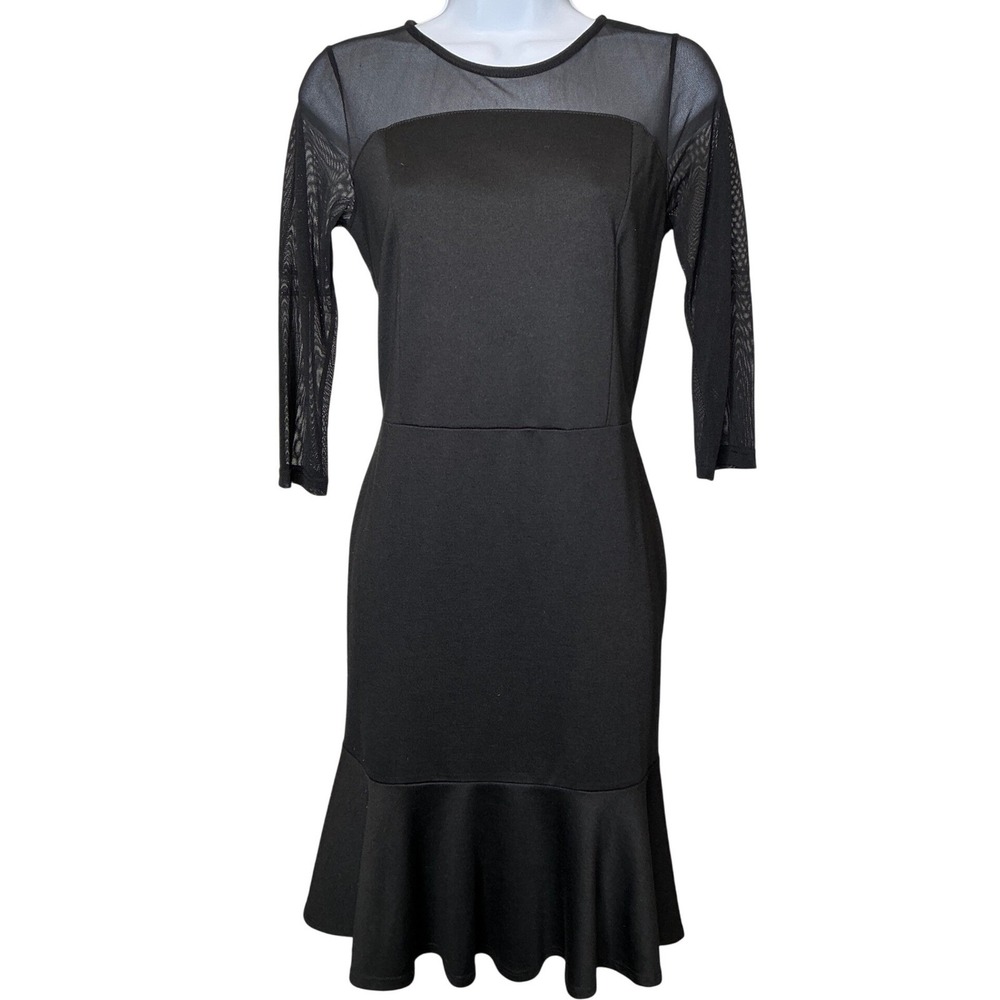 Casual Couture Green Envelope Black Mesh Sheath Dress‎ Sz M Sheer LBD Cocktail